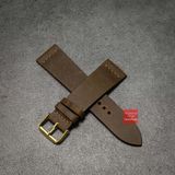 Dây đồng hồ da bò thật, da sáp không chỉ viền kèm khóa bạc - màu nâu đậm