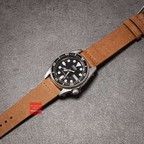 Dây đồng hồ da bò thật, da sáp không chỉ viền kèm khóa - màu nâu nhạt