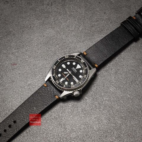 Dây đồng hồ da bò thật  không chỉ viền - màu Đen