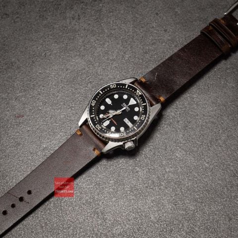 Dây đồng hồ da bò thật  không chỉ viền - màu nâu đậm