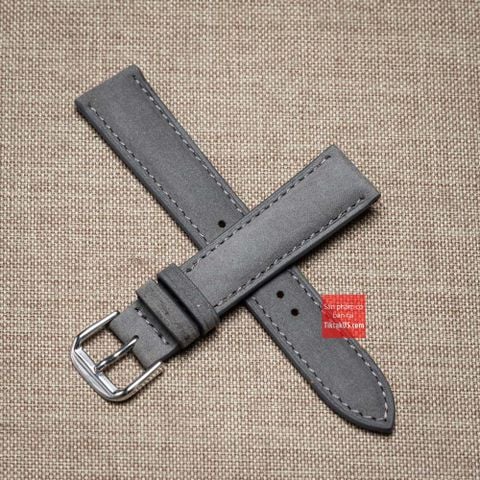 Dây đồng hồ da bò thật, da lộn nubuck kèm khóa màu xám