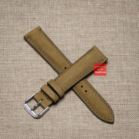 Dây đồng hồ da bò thật, da lộn nubuck kèm khóa màu nâu nhạt