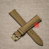 Dây đồng hồ da bò thật, da lộn nubuck kèm khóa màu nâu nhạt