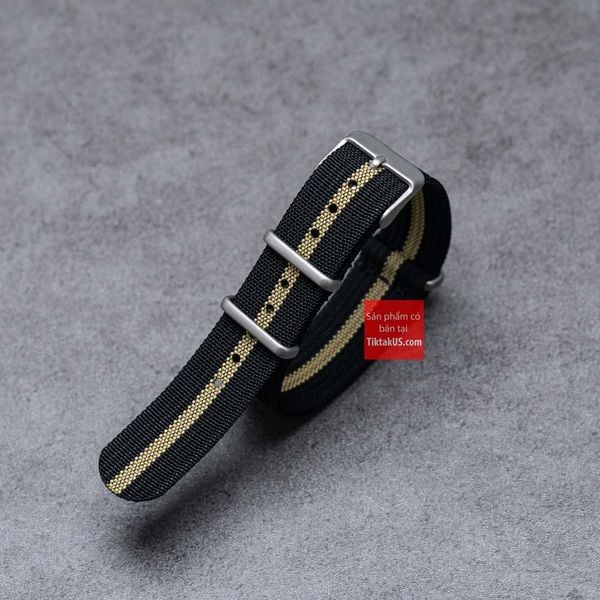 Dây vải NATO Nylon  style quân đội màu đen sọc tu.do