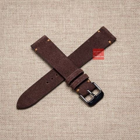 Dây đồng hồ da lộn không chỉ viền - màu Nâu Đậm