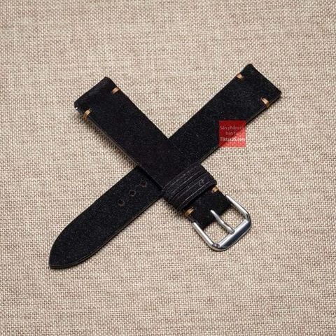 Dây đồng hồ da lộn không chỉ viền - màu đen