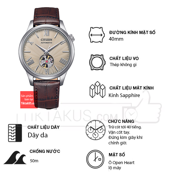 Citizen Orologio Automatico Uomo NH9130-17A – Quadrante Bronzo, Cinturino Pelle Marrone, Vetro Zaffiro