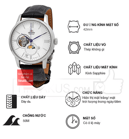 Đồng hồ đeo tay nam Orient Sun and Moon open heart RA-AS0011S30B ( RA-AS0011S10B )
