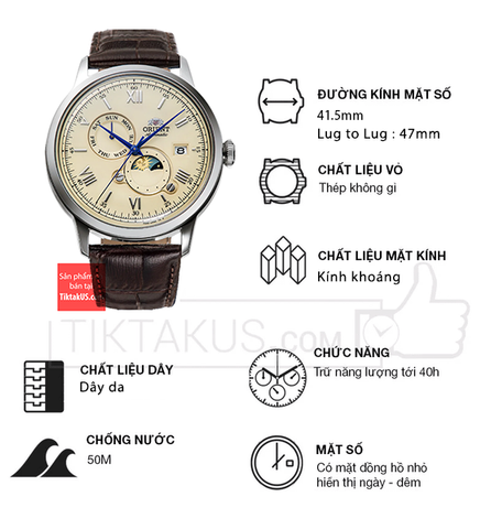 Đồng hồ đeo tay nam Orient Sun and Moon RA-AK0803Y10B size 41.5mm ( RA-AK0803Y30B )