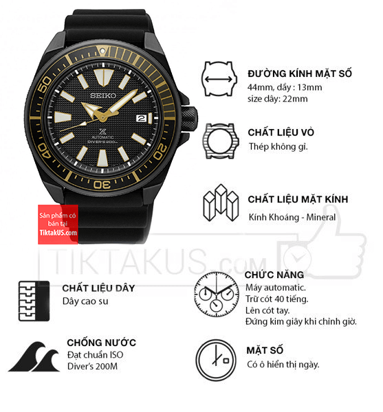 Đồng hồ lặn Seiko Prospex Samurai Diver 200m SRPF07K1 Black. - Tiktakus