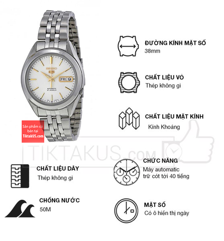 Đồng hồ cơ dây thép không gỉ Seiko 5 automatic SNKL17K1