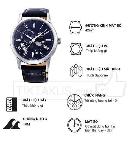 Đồng hồ nam dây da Orient Sun and Moon Gen 3 RA-AK0011D30B ( RA-AK0011D10B )