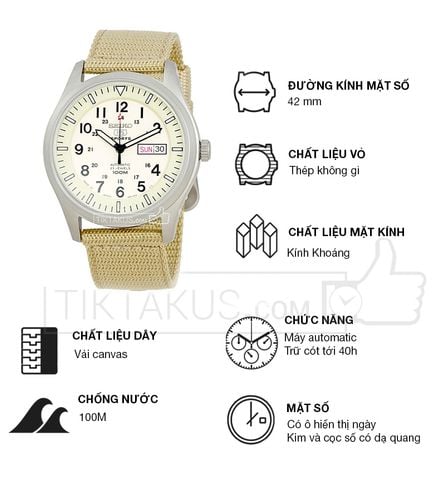 Đồng hồ nam dây dù Seiko 5 SNZG07J1 ( Vàng Cát ) Made in Japan