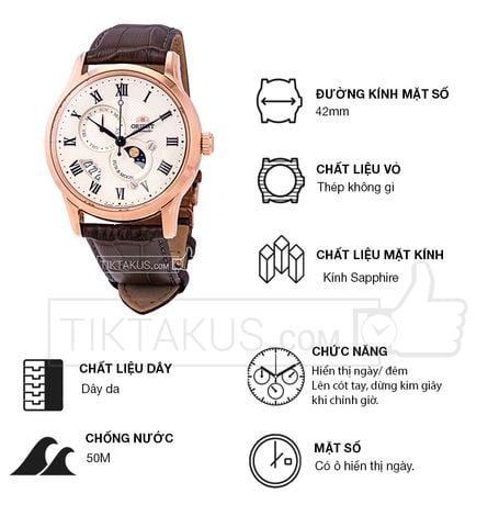 Đồng hồ nam dây da Orient Sun and Moon gen 3 FAK00001Y0 ( Rose gold)