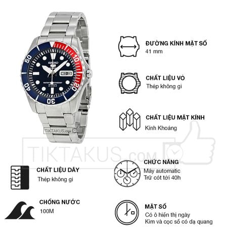 Đồng hồ nam dây sắt Seiko 5 Sport Automatic SNZF15K1