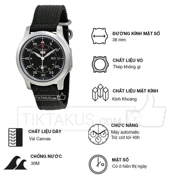 Đồng hồ nam dây dù Seiko 5 SNK809K2 (Đen) - Tiktakus