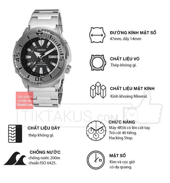 Seiko Baby Tuna Prospex Automatic Dive SRP637K1 chống nước 200m - Tiktakus