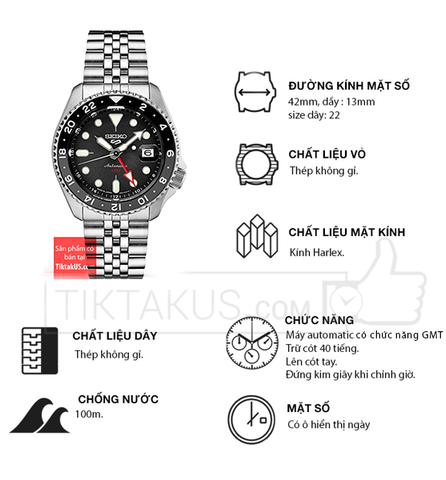 Đồng hồ nam Seiko 5 Sport automatic GMT SSK001J1 dây Jubilee Made in Japan SSK001