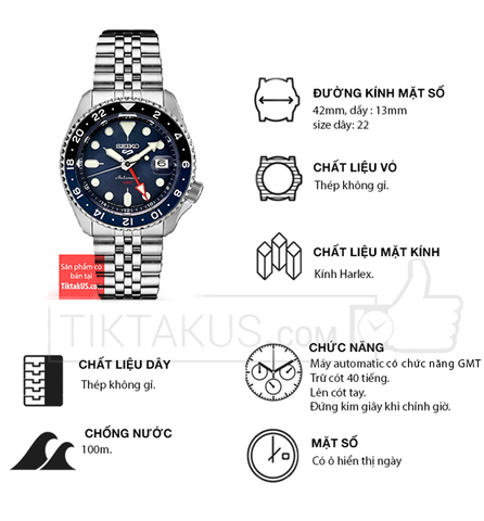 Đồng hồ nam Seiko 5 Sport automatic GMT SSK003J1 dây Jubilee Made in Japan SSK003