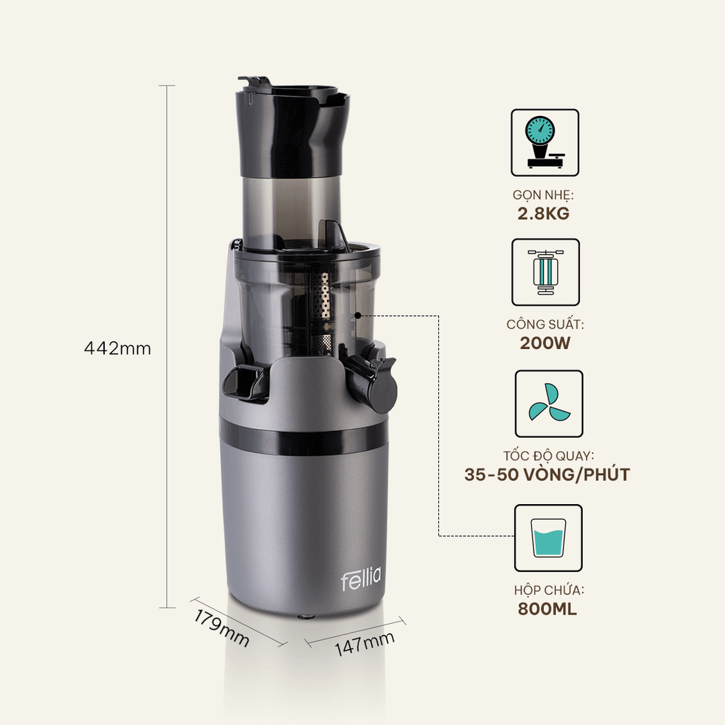  Máy ép chậm Fellia S268 màu xám 