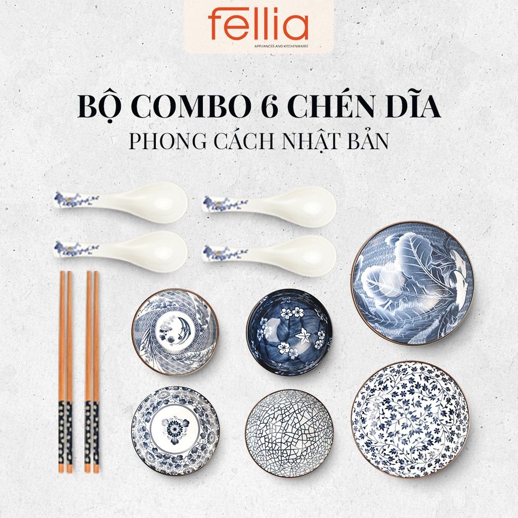  Combo 2 bộ (6 chén, 4 muỗng, 2 đĩa, 6 đũa tre hoạt tính) cao cấp Fellia 844910440 