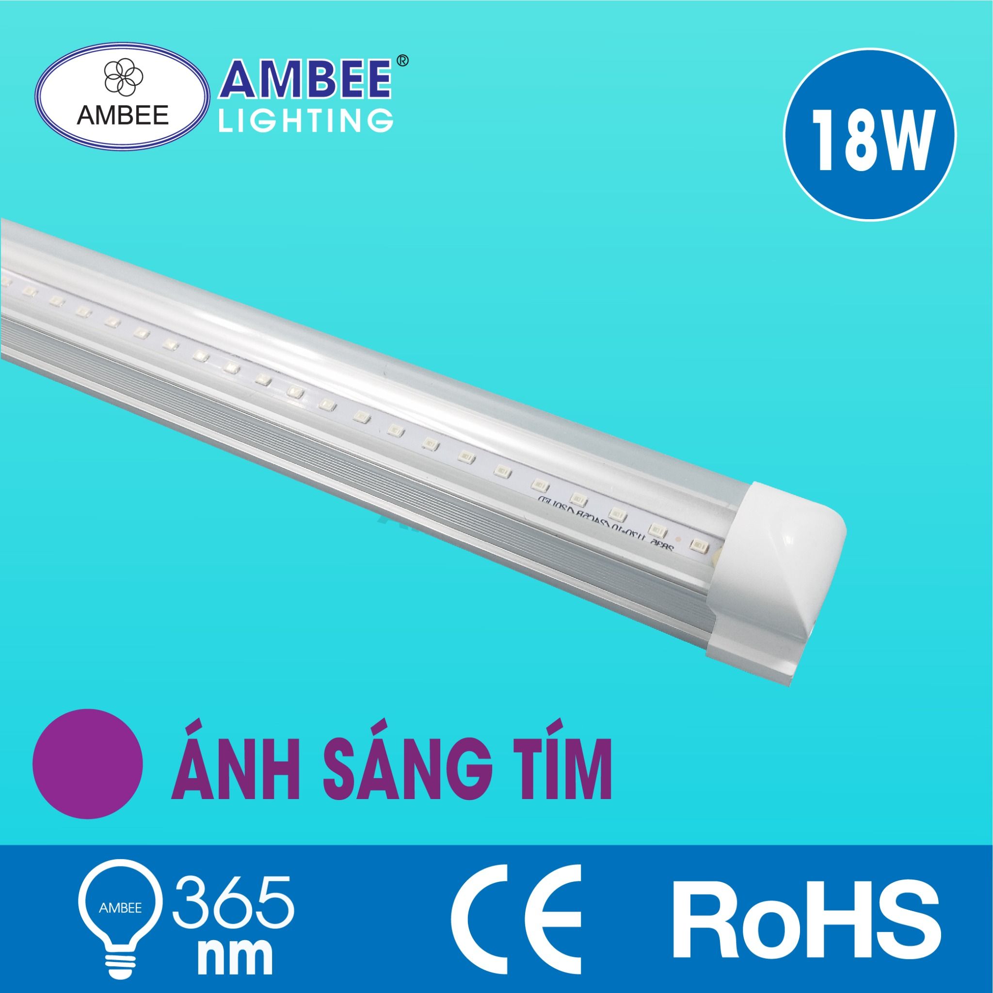 Bộ Đèn Led T8 Không Chóa 1m2 18w (Ánh sáng tím)