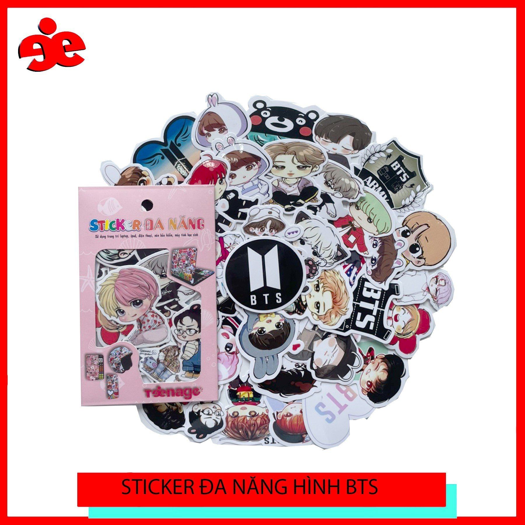 Sticker đa năng BTS ngộ ngĩnh dễ thương 002-(20 hình)-Chống thấm nước,dùng để dán mũ bảo hiểm, laptop,điện thoại...