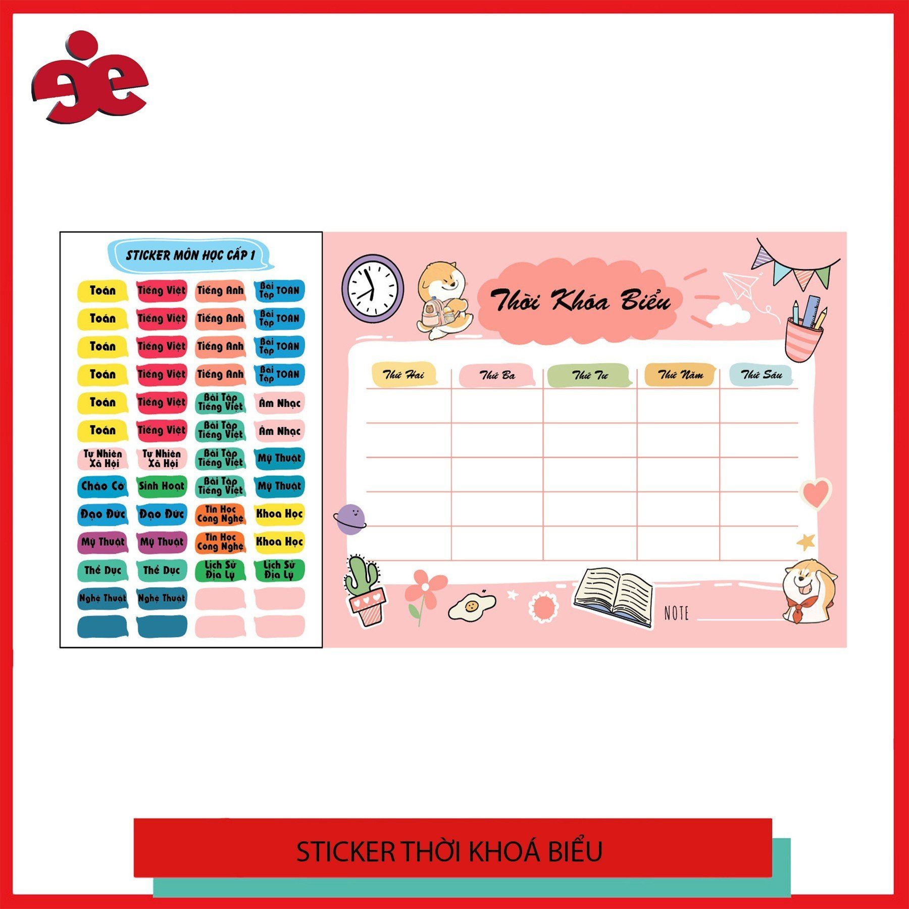 Thời khoá biểu (sticker) học sinh viết -xoá ,đổi sticker môn học hoạ tiết dễ thương