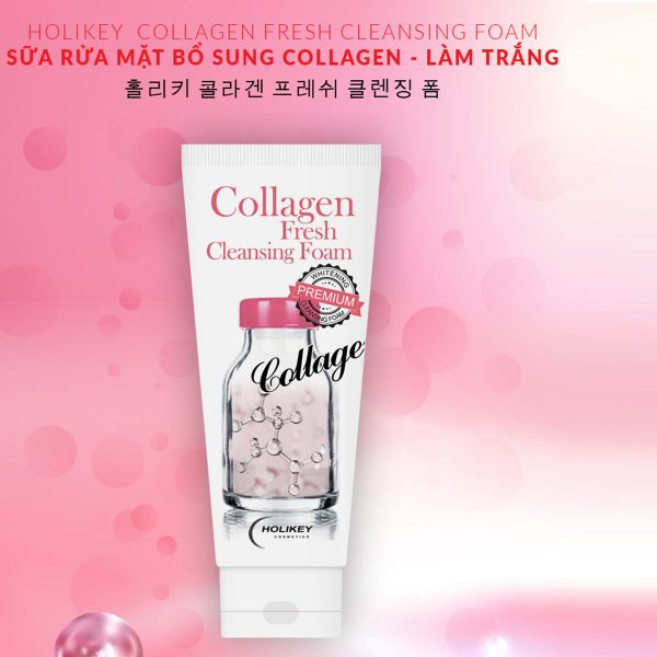  Sữa rửa mặt HOLIKEY 100ml chứa Collagen tươi giúp dưỡng trắng, ngừa lão hoá - A640 Hồng 