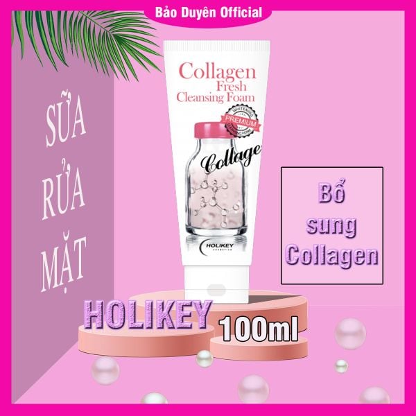  Sữa rửa mặt HOLIKEY 100ml chứa Collagen tươi giúp dưỡng trắng, ngừa lão hoá - A640 Hồng 