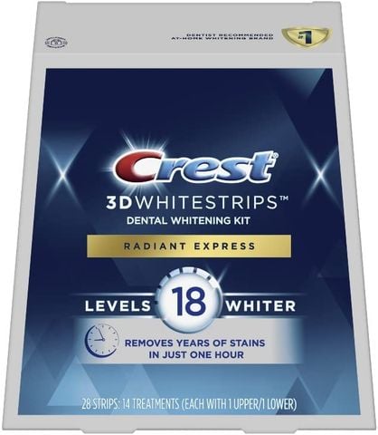 Miếng dán trắng răng Crest 3D WhiteStrips, Radiant Express, 18 Levels Whiter