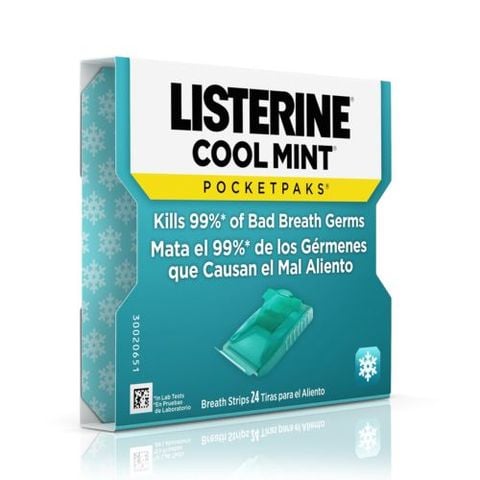 Miếng ngậm thơm miệng Listerine PocketPaks Breath strips Cool Mint - 24 miếng