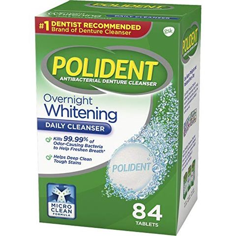 Thuốc vệ sinh hàm răng giả Polident Overnight Whitening Antibacterial Denture Cleanser - 84 viên
