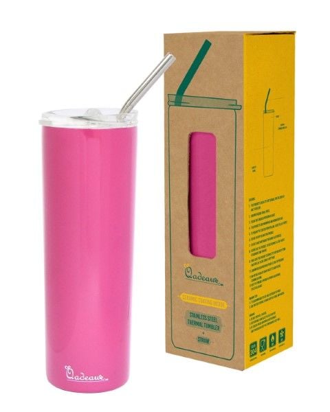 Bình giữ nhiệt 600ml (Hồng) + ống hút kim loại