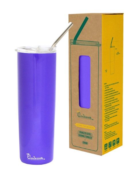 Bình giữ nhiệt 600ml (Tím) + ống hút kim loại