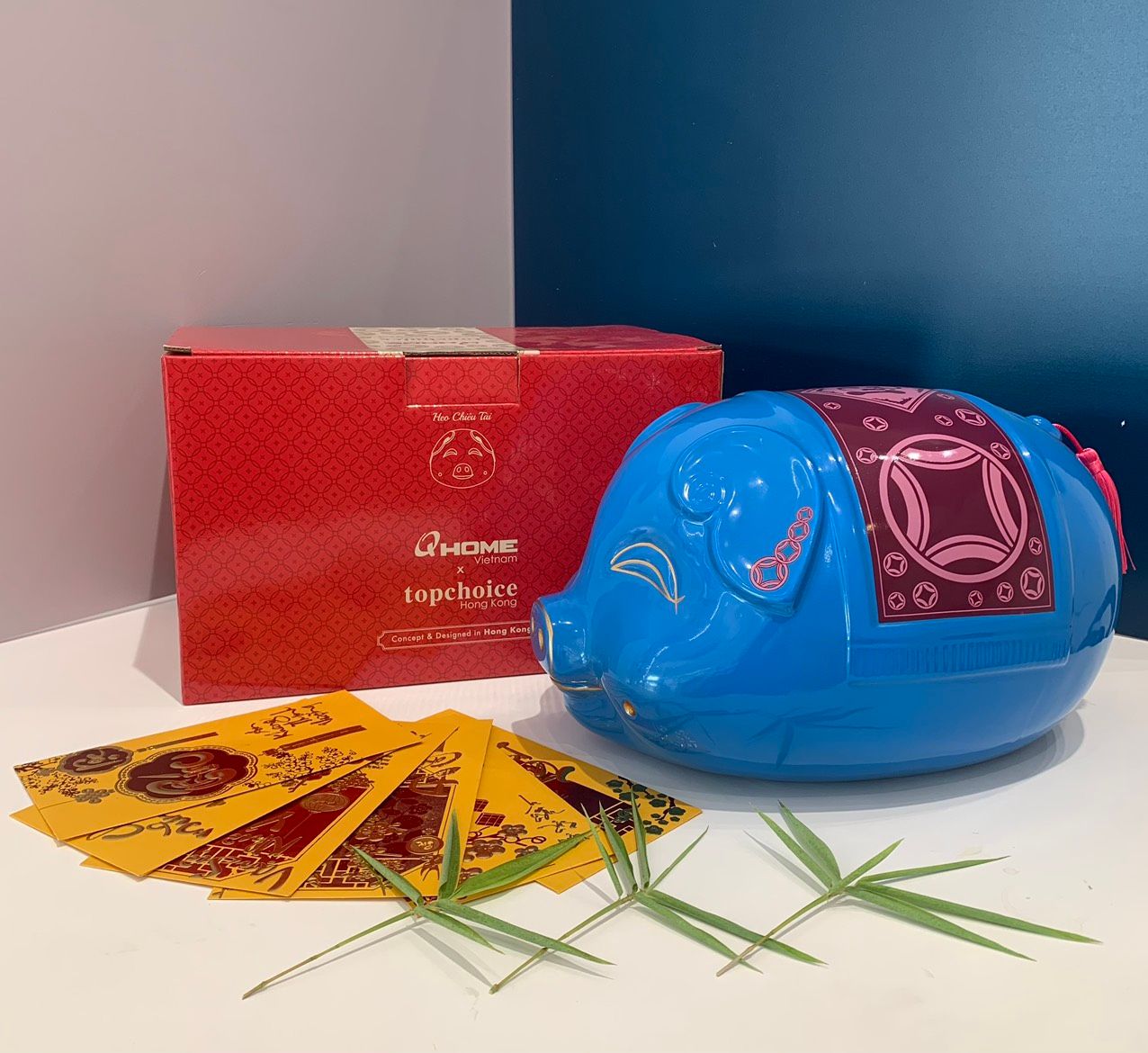 Piggy Bank Blue/Fuchsia with Giftbox