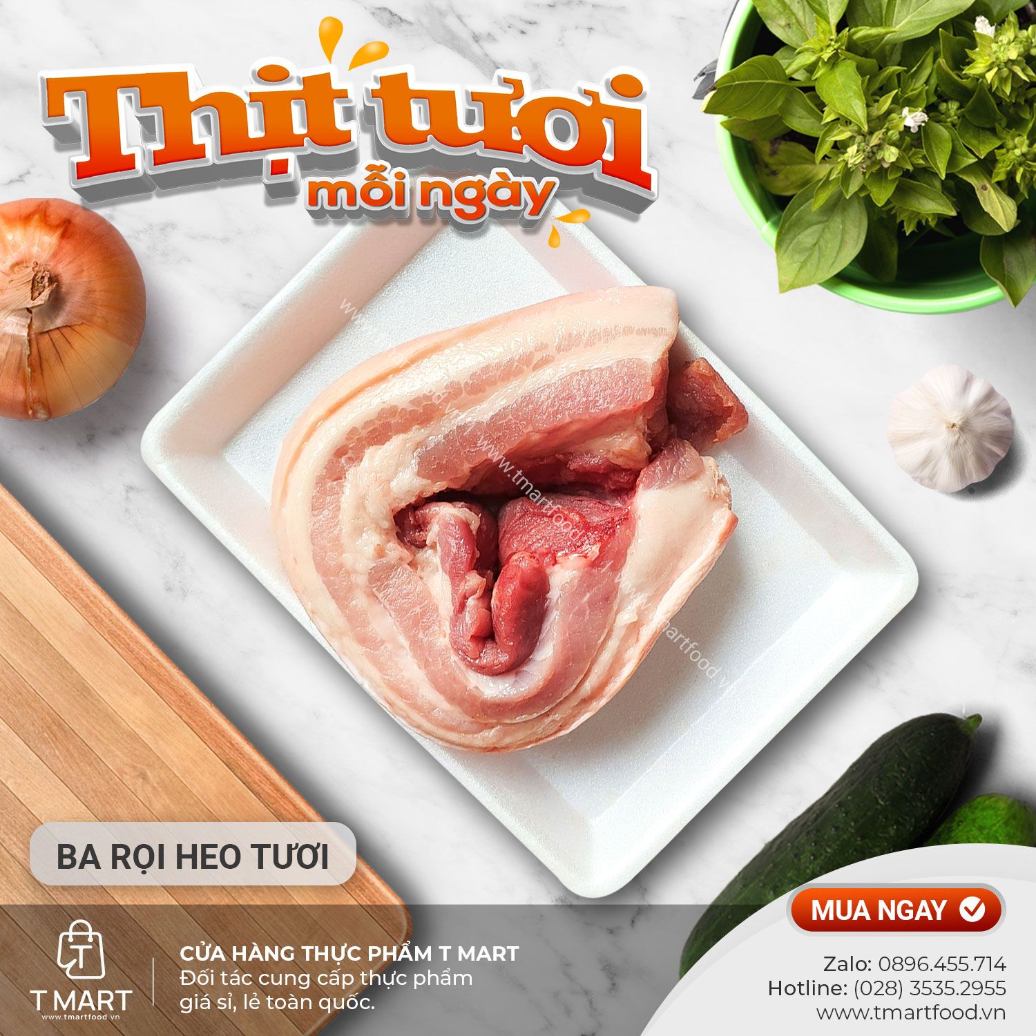  Ba rọi heo tươi (Giá 1 kg - Cân theo yêu cầu từ 400gr) 