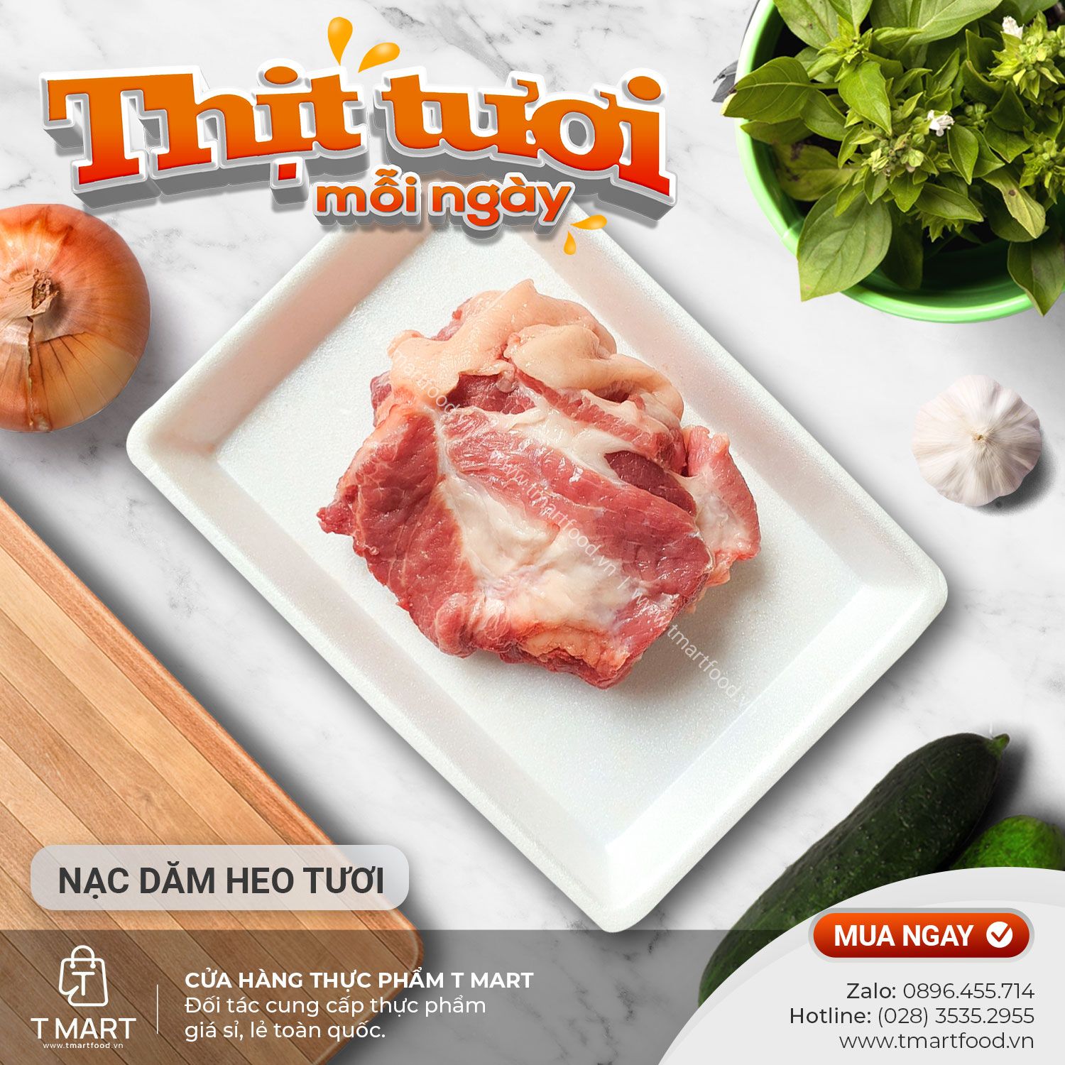  Nạc dăm heo tươi (Giá 1 kg - Cân theo yêu cầu từ 400gr) 