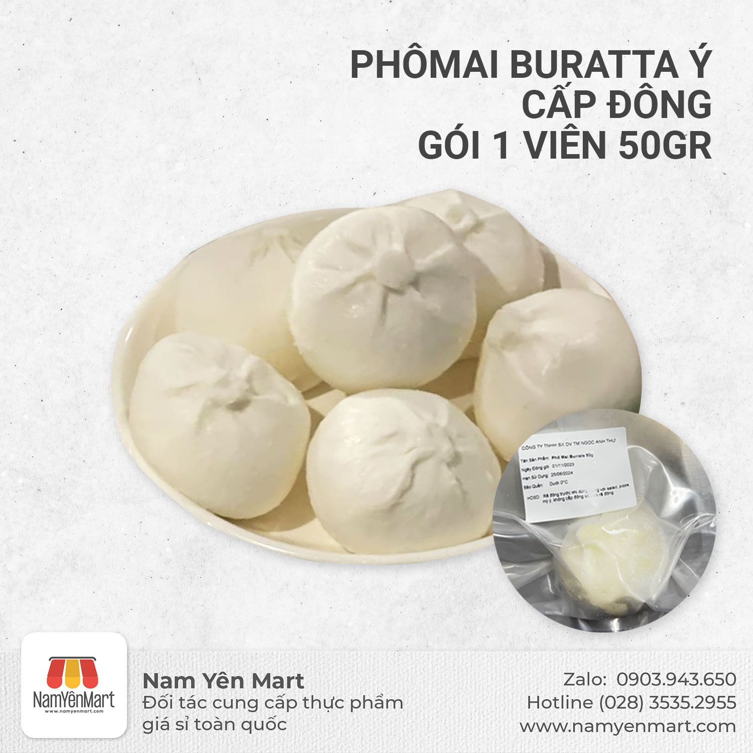  Phômai Buratta Ý cấp đông (gói 1 viên 50gr) 