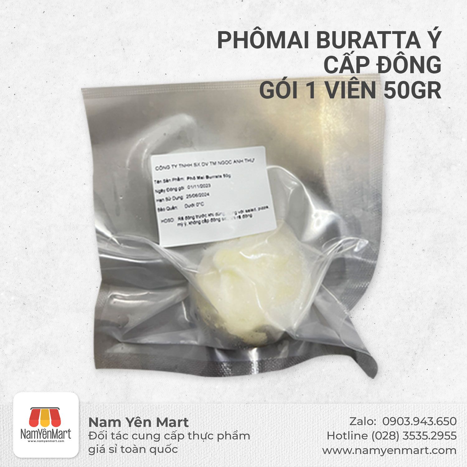  Phômai Buratta Ý cấp đông (gói 1 viên 50gr) 