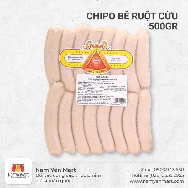  Xúc Xích Chipo Bê Ruột Cừu  500g Ba Chú Beo 