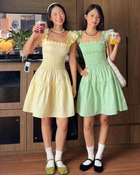 Đầm Mini Dress - Yellow Gingham ZigZag Lace