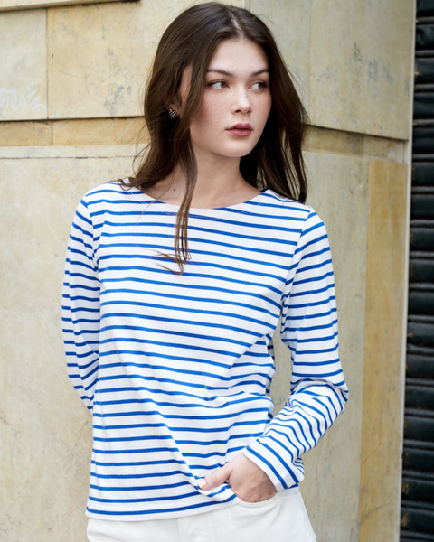 Áo thun sọc Number 6 Long Sleeve - Signature Blue Stripe