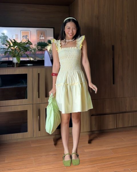 Đầm Mini Dress - Yellow Gingham ZigZag Lace