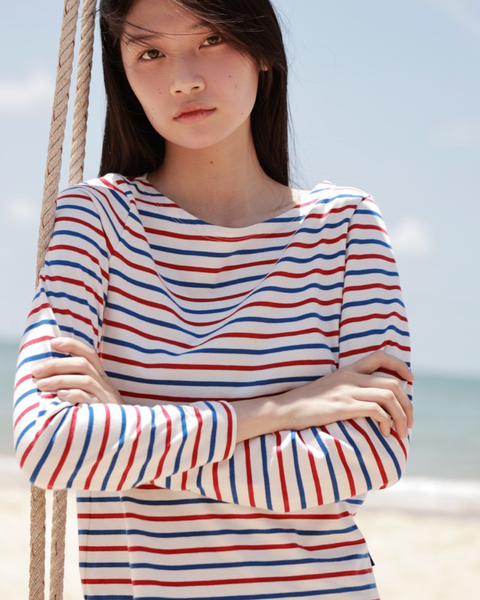 Áo thun sọc Number 6 Long Sleeve - Signature Red Blue Stripe