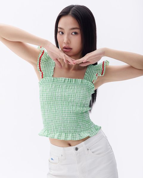 Áo Girly Top - Pearl Green Gingham ZigZag