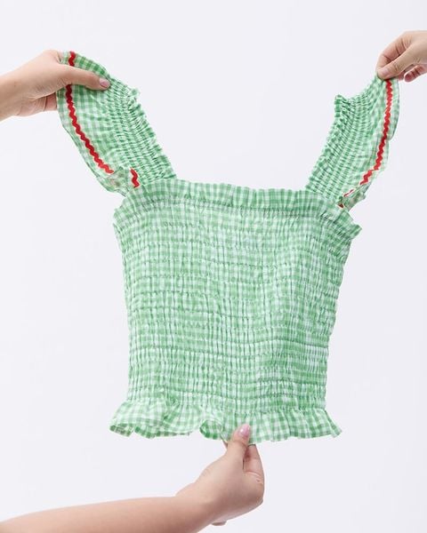 Áo Girly Top - Pearl Green Gingham ZigZag