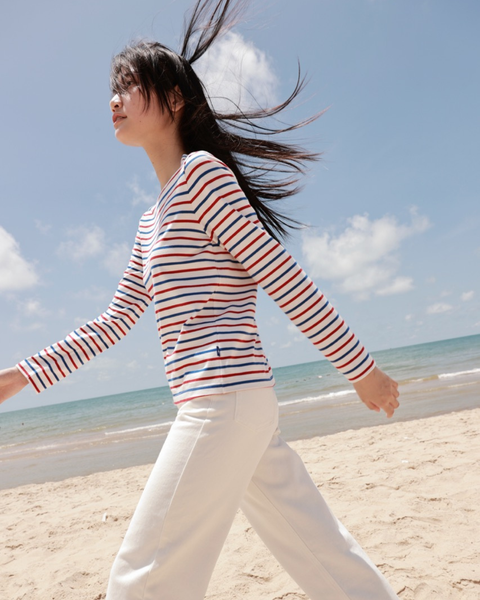 Áo thun sọc Number 6 Long Sleeve - Signature Red Blue Stripe