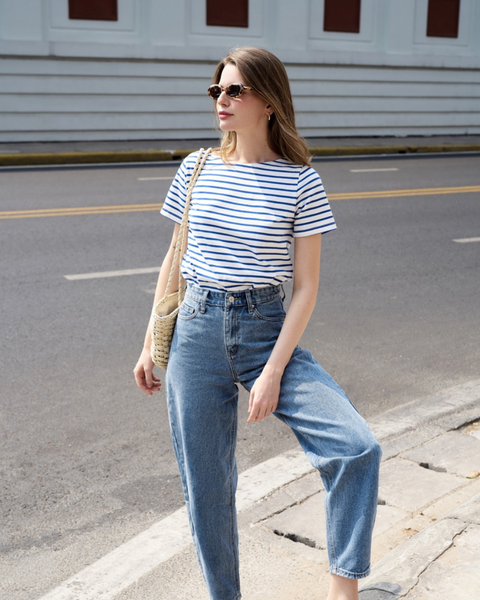 Áo thun sọc Number 6 T - Signature Blue Stripe
