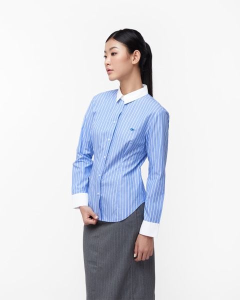 White C Waisted Shirt - CCR Blue Stripe